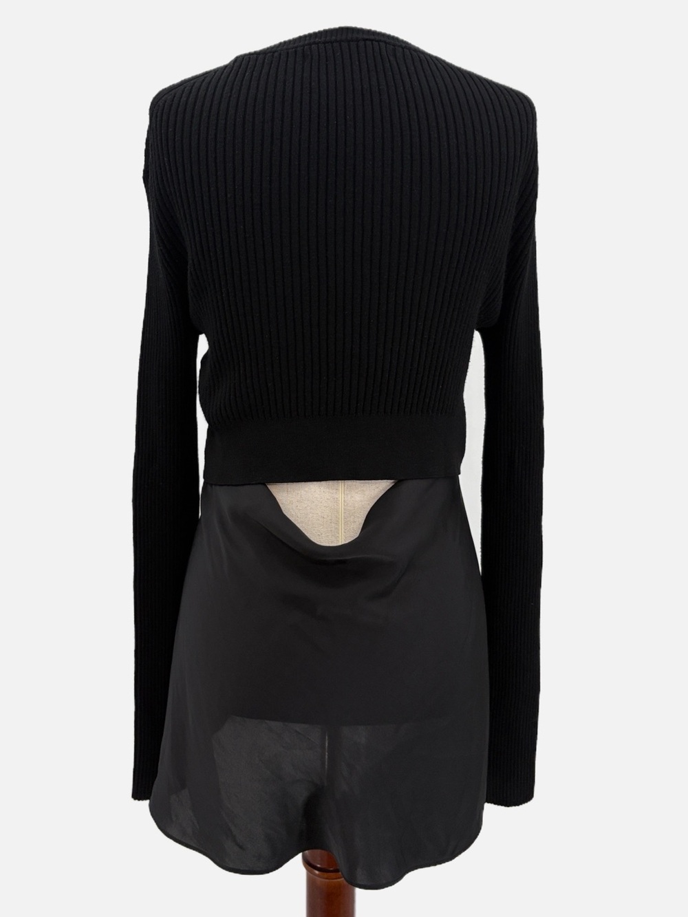 All Saints Taya Satin Hem Ribbed Open Back Layered Look Sweater Black Medium - Picture 5 of 8